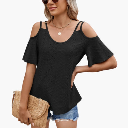 Women's V-Neck Short Sleeve Off Shoulder T-Shirt - Vonnera