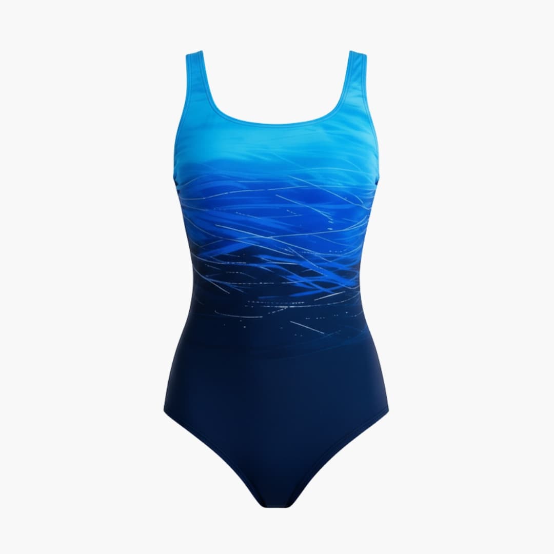 Women's One-Piece Swimsuit Round Neck Striped Back Ombre - Vonnera