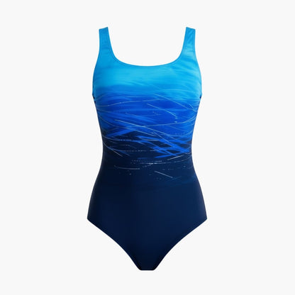 Women's One-Piece Swimsuit Round Neck Striped Back Ombre - Vonnera