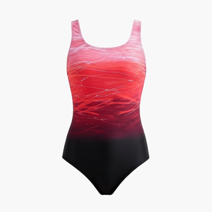 Women's One-Piece Swimsuit Round Neck Striped Back Ombre