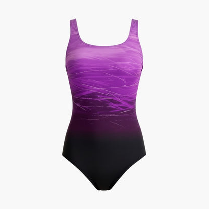 Women's One-Piece Swimsuit Round Neck Striped Back Ombre