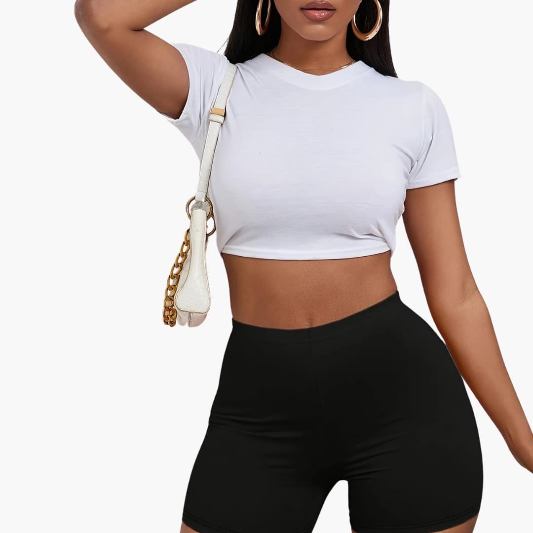 Women's Cropped Tee Shorts Set - Vonnera