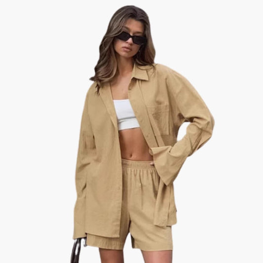 Women's Two-Piece Shirt Shorts Set - Vonnera