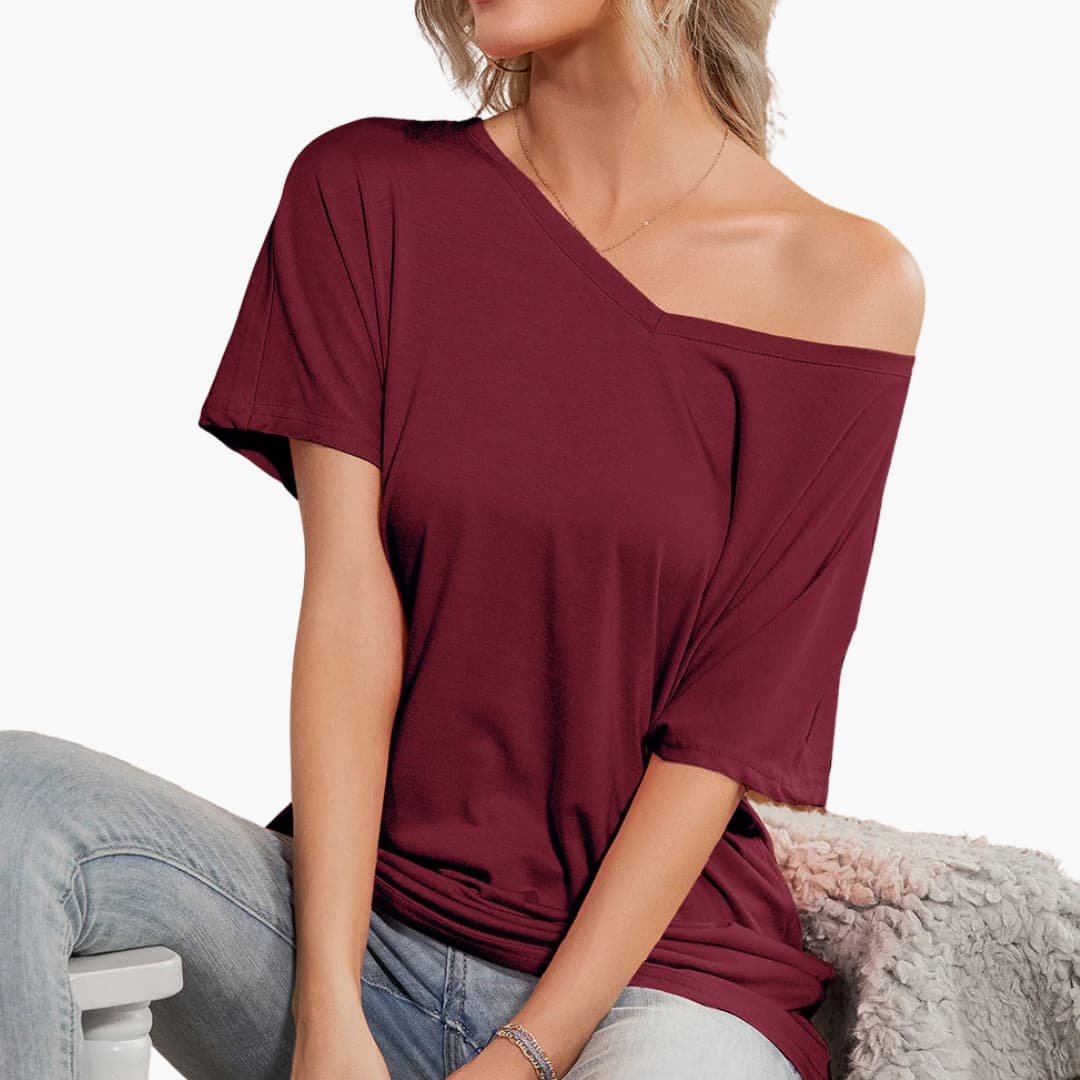 Women's Short Sleeve T-Shirt Oversized Crew Neck Asymmetrical Hem - Vonnera