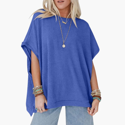 Women's Short Sleeve Crew Neck T-Shirt Ribbed Oversized - Vonnera
