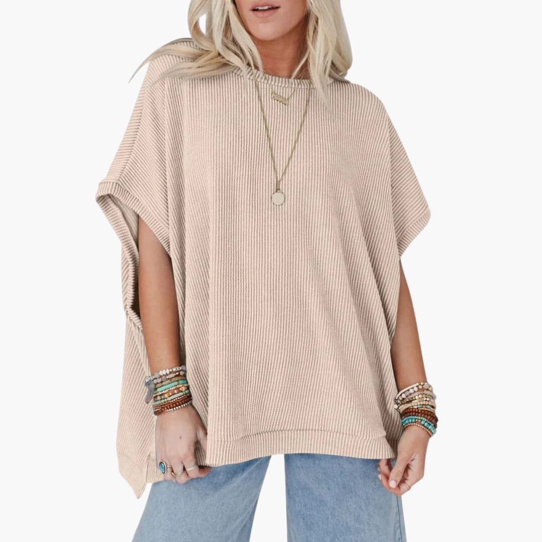 Women's Short Sleeve Crew Neck T-Shirt Ribbed Oversized