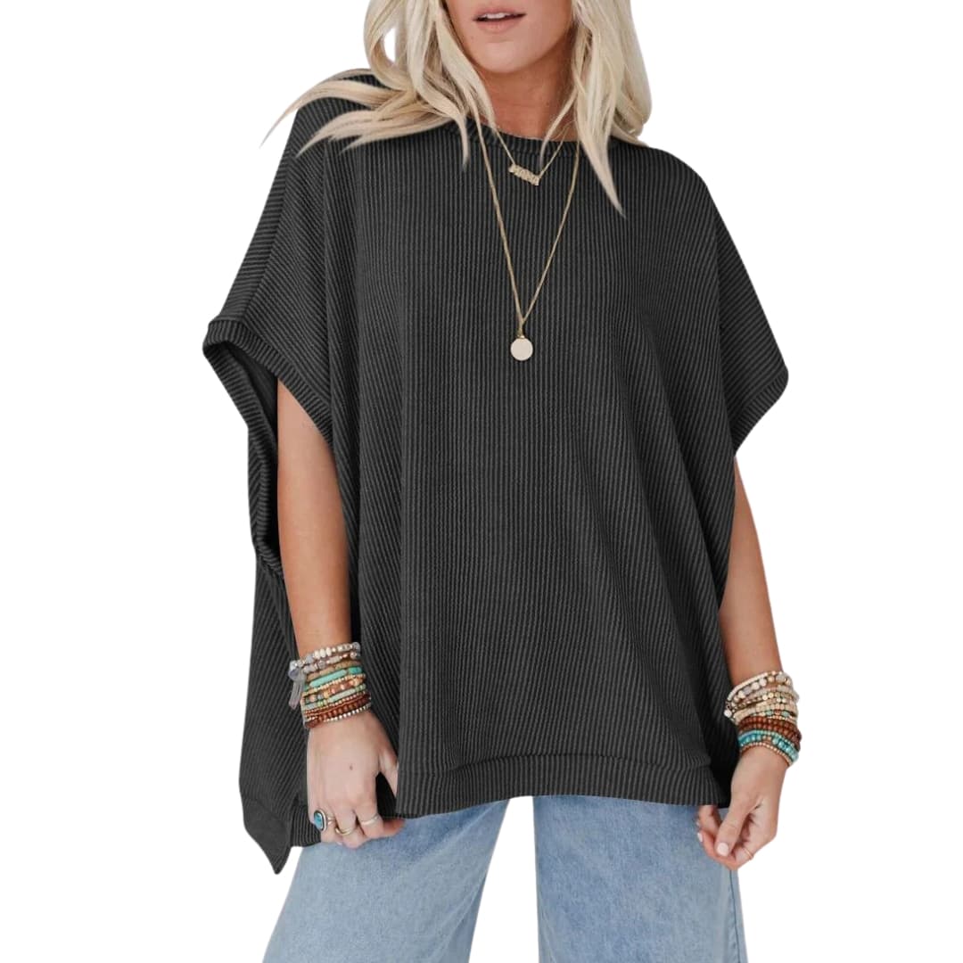 Women's Short Sleeve Crew Neck T-Shirt Ribbed Oversized