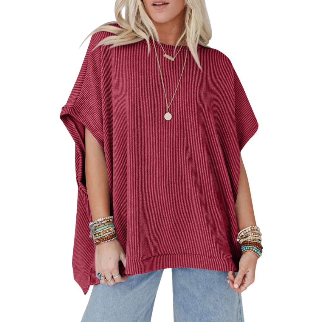 Women's Short Sleeve Crew Neck T-Shirt Ribbed Oversized