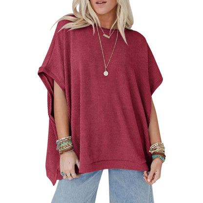 Women's Short Sleeve Crew Neck T-Shirt Ribbed Oversized
