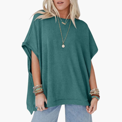 Women's Short Sleeve Crew Neck T-Shirt Ribbed Oversized