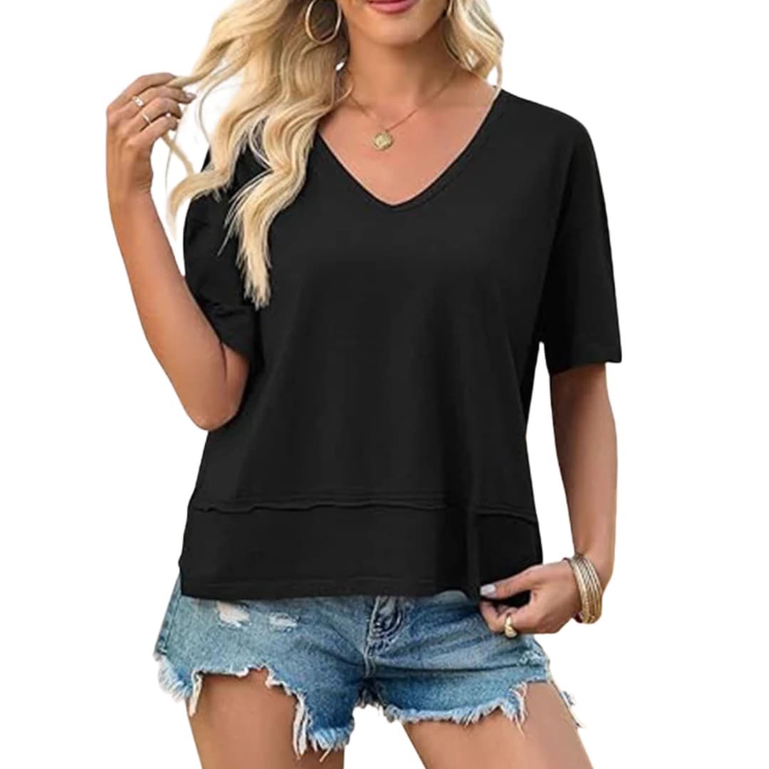 Women's Oversized V-Neck Short Sleeve T-Shirt