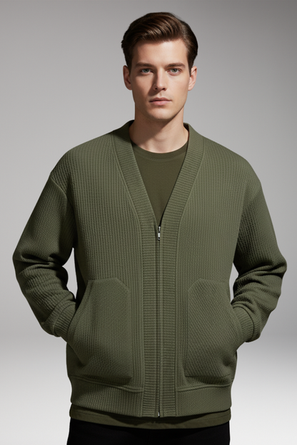 Men's Zip Cardigan Oversized Deep Pockets