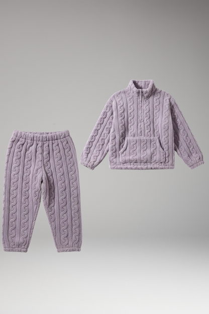 Women's Fleece Pajama Set Zipper Textured - Vonnera