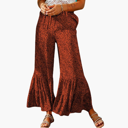 Women's High Waist Palazzo Pants Elastic Waist Tie Belt Patterned