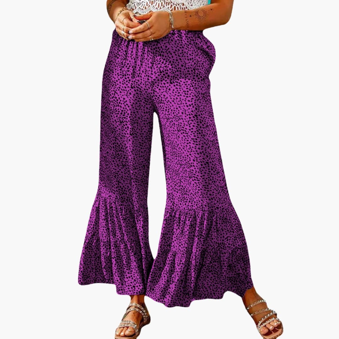 Women's High Waist Palazzo Pants Elastic Waist Tie Belt Patterned