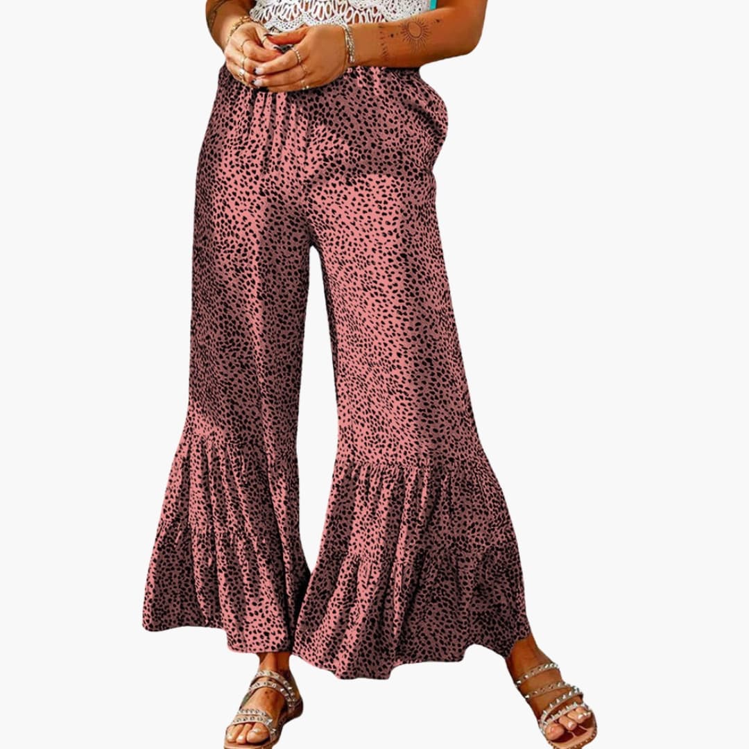 Women's High Waist Palazzo Pants Elastic Waist Tie Belt Patterned