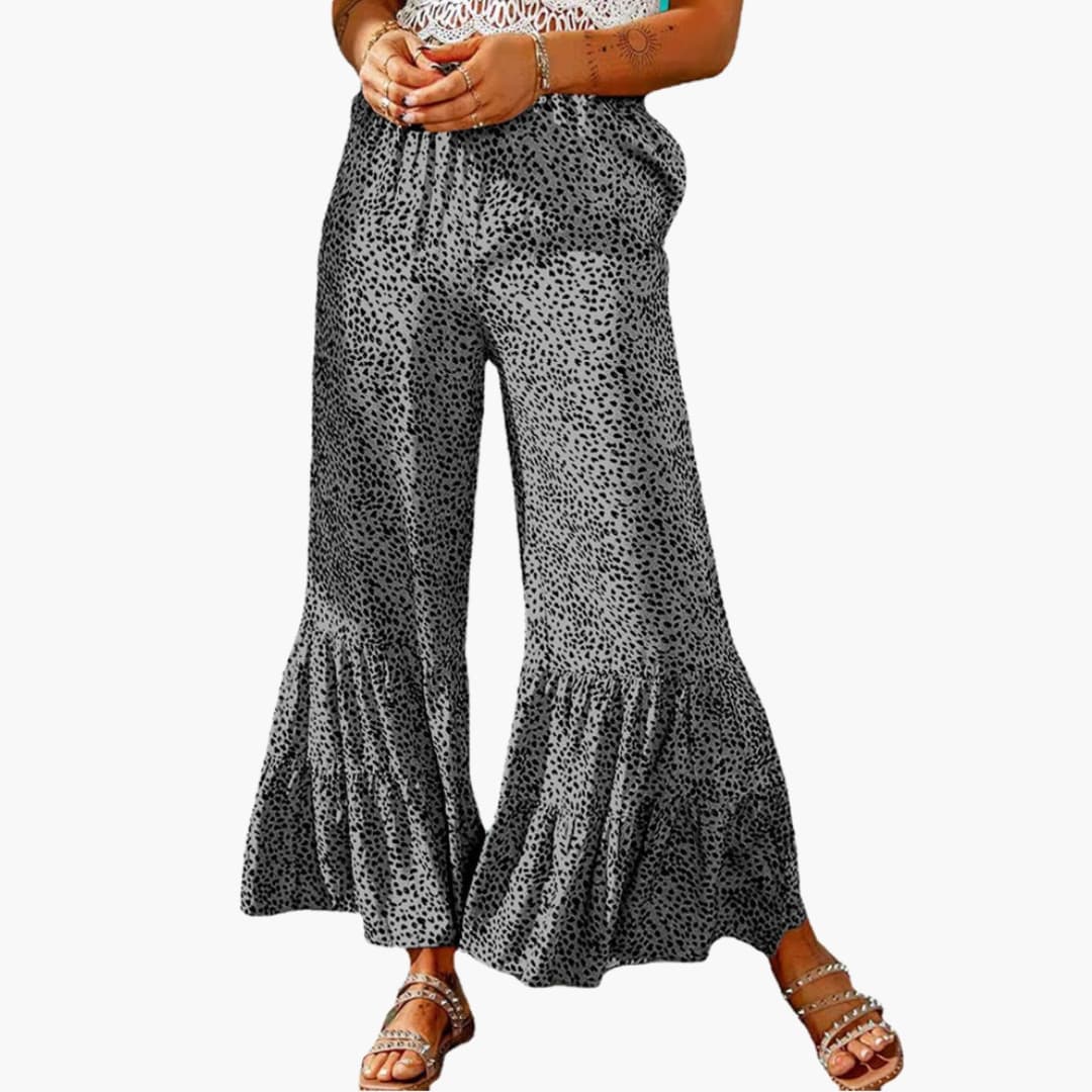 Women's High Waist Palazzo Pants Elastic Waist Tie Belt Patterned