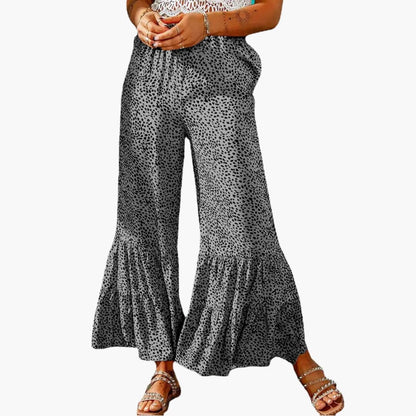 Women's High Waist Palazzo Pants Elastic Waist Tie Belt Patterned