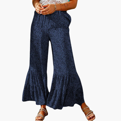 Women's High Waist Palazzo Pants Elastic Waist Tie Belt Patterned