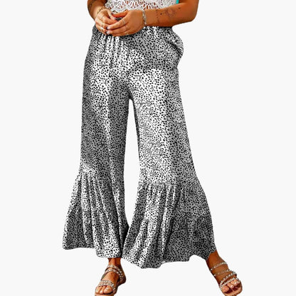 Women's High Waist Palazzo Pants Elastic Waist Tie Belt Patterned