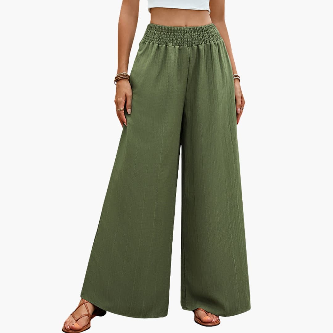 Women's Palazzo Pants Elastic Waist Straight Cut - Vonnera