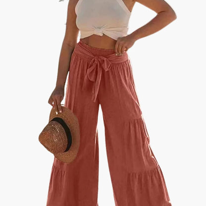Women's Palazzo Pants Elastic Waist Tie Belt