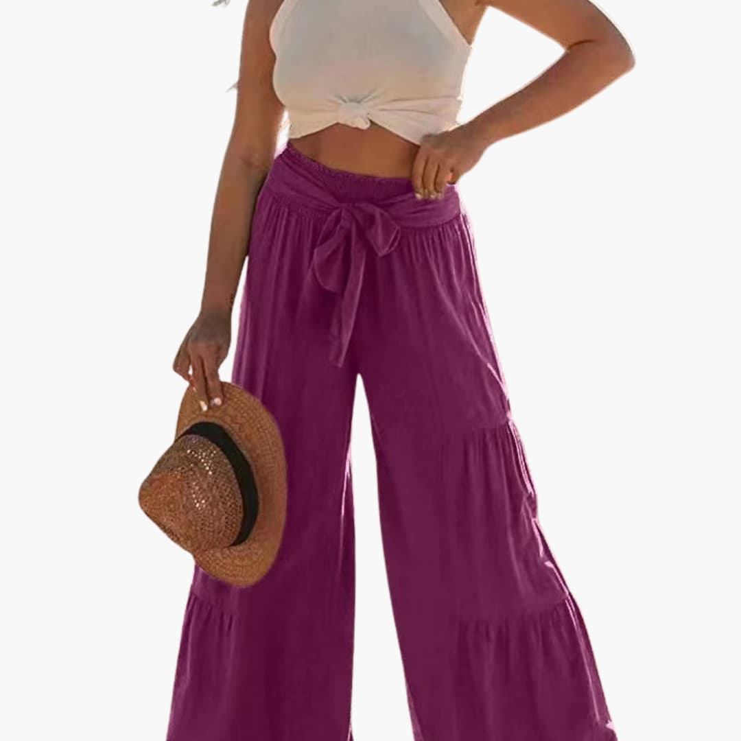 Women's Palazzo Pants Elastic Waist Tie Belt