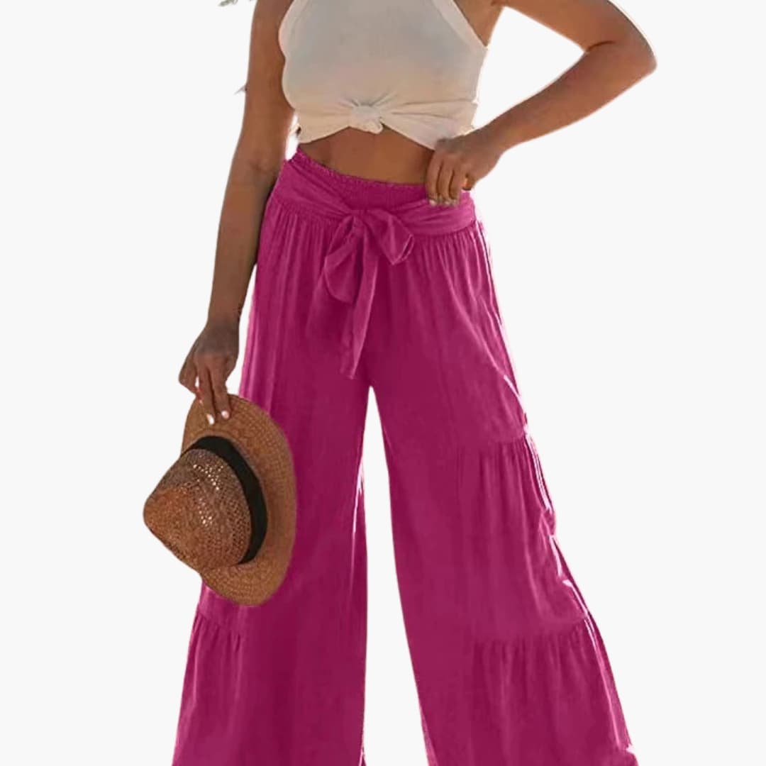 Women's Palazzo Pants Elastic Waist Tie Belt