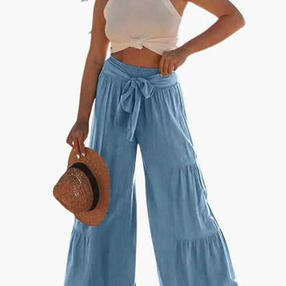 Women's Palazzo Pants Elastic Waist Tie Belt