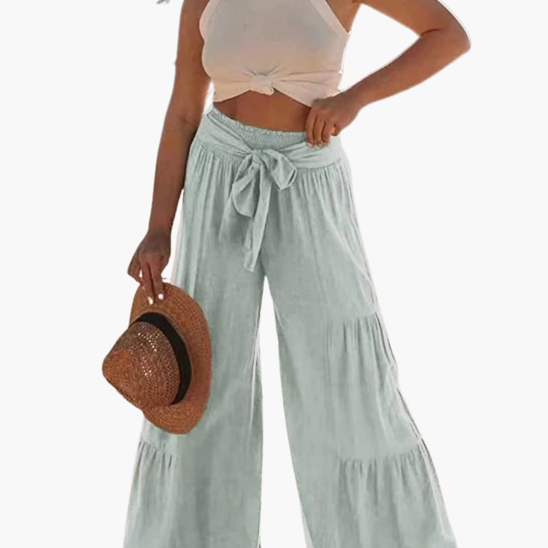 Women's Palazzo Pants Elastic Waist Tie Belt