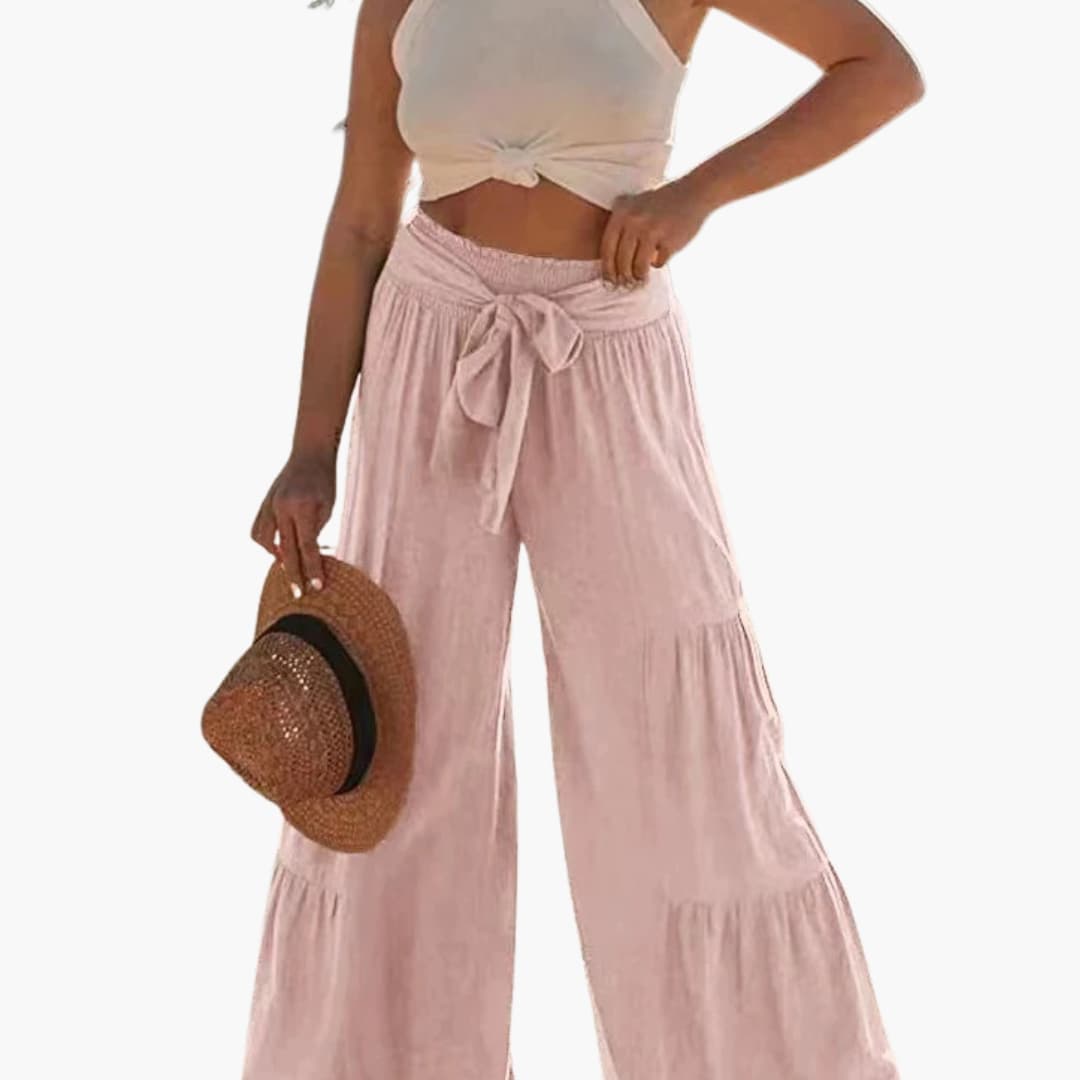 Women's Palazzo Pants Elastic Waist Tie Belt