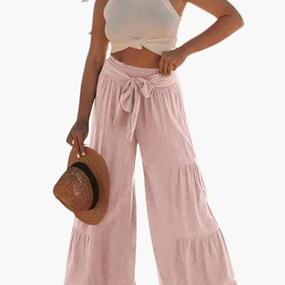 Women's Palazzo Pants Elastic Waist Tie Belt