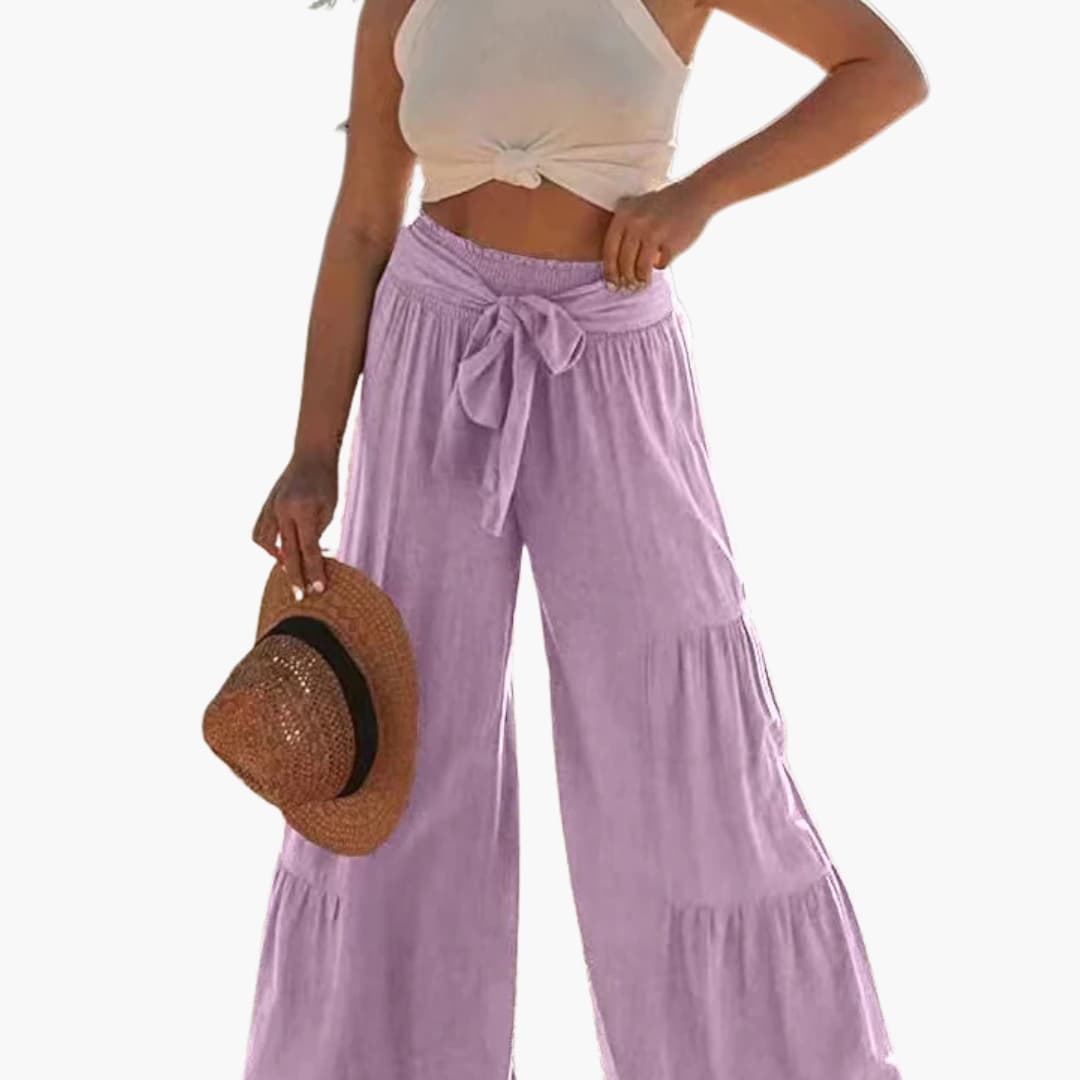 Women's Palazzo Pants Elastic Waist Tie Belt