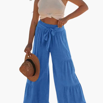 Women's Palazzo Pants Elastic Waist Tie Belt - Vonnera