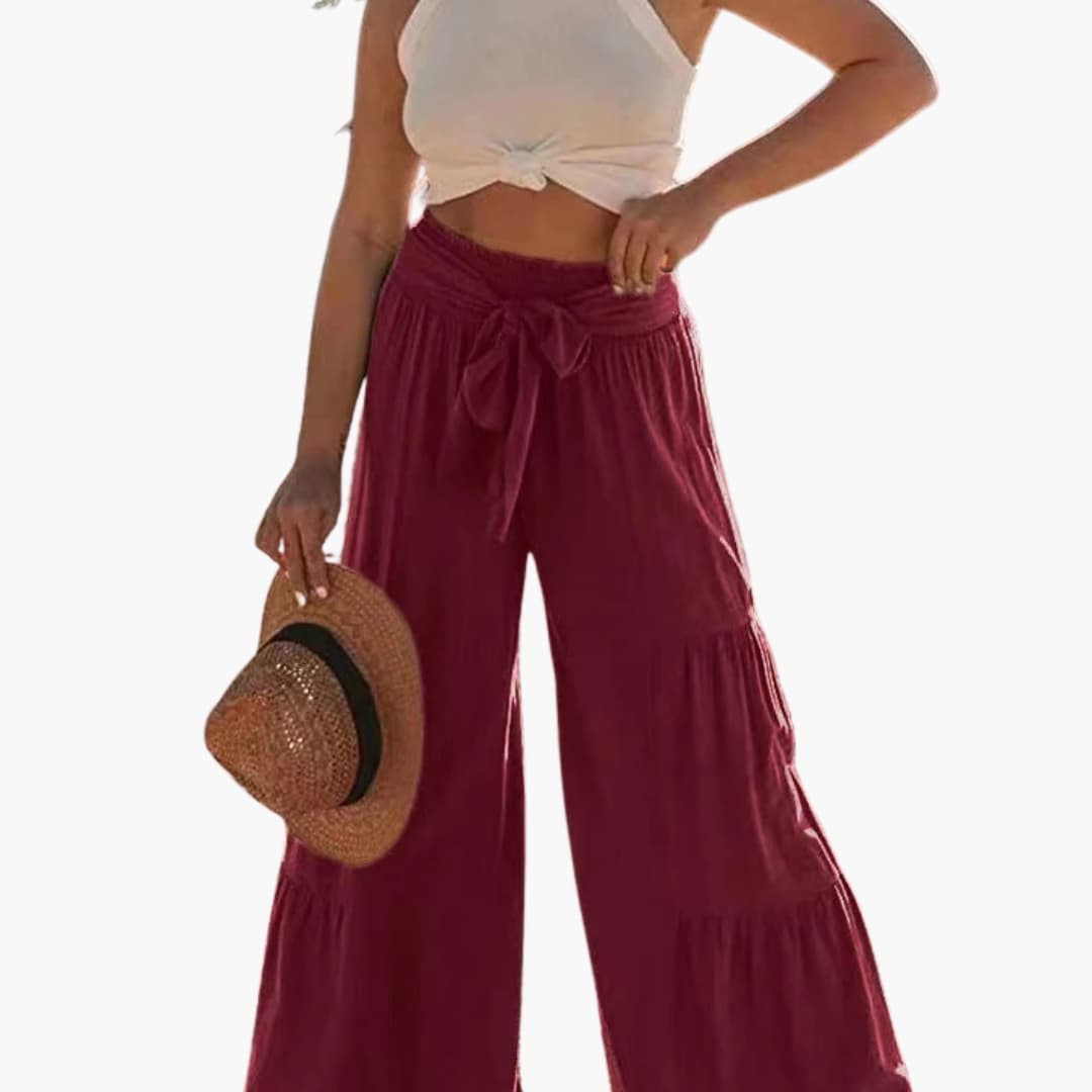 Women's Palazzo Pants Elastic Waist Tie Belt
