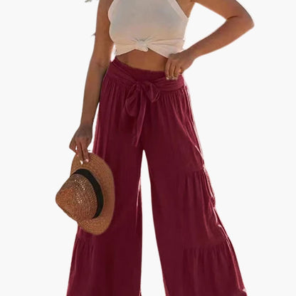 Women's Palazzo Pants Elastic Waist Tie Belt