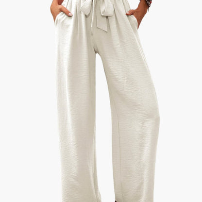 Women's Palazzo Pants Elastic Waist Tie Detail