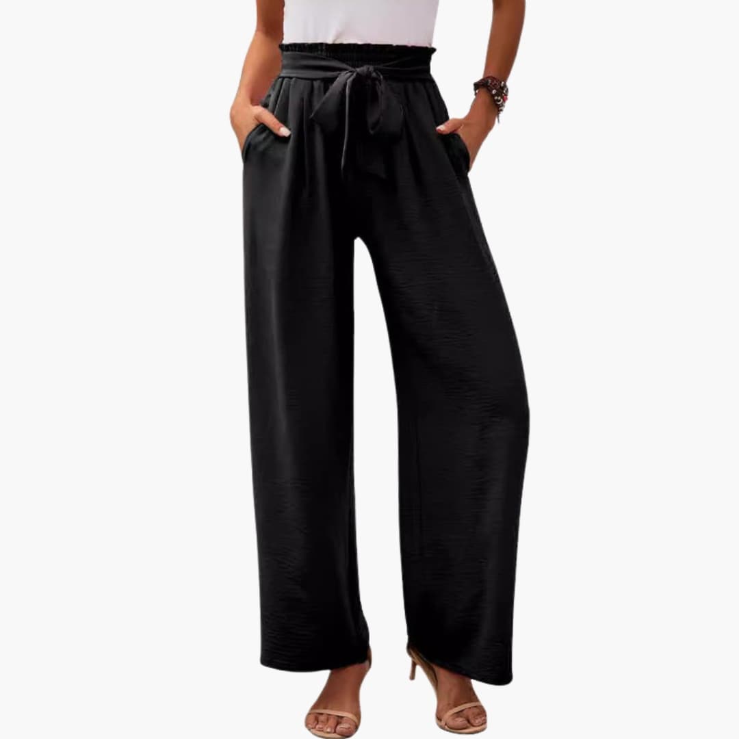 Women's Palazzo Pants Elastic Waist Tie Detail - Vonnera