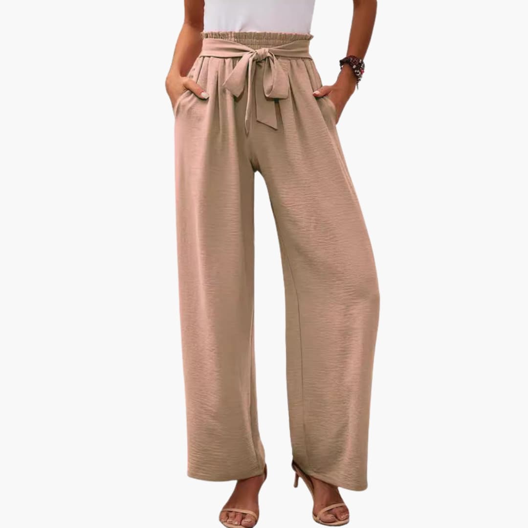 Women's Palazzo Pants Elastic Waist Tie Detail