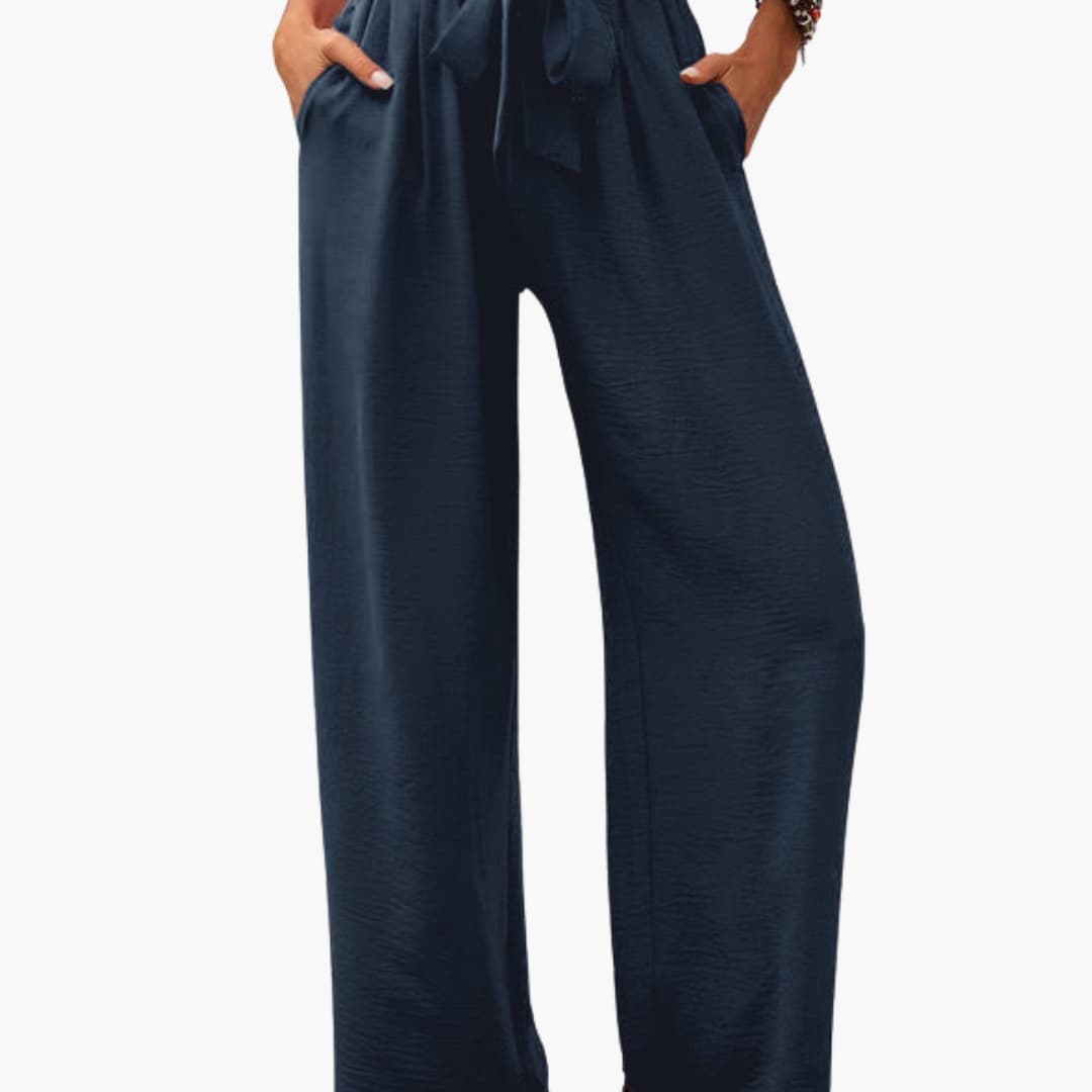 Women's Palazzo Pants Elastic Waist Tie Detail
