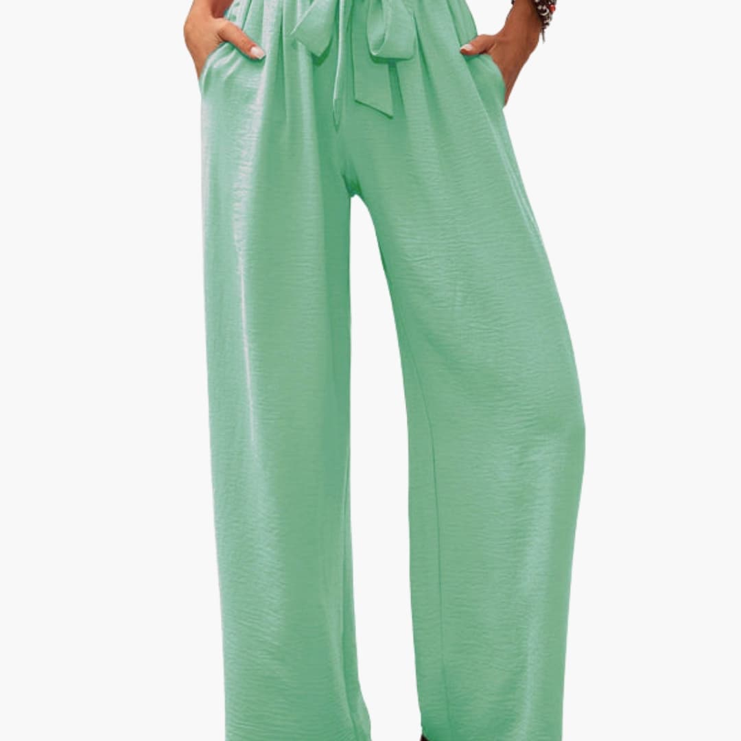 Women's Palazzo Pants Elastic Waist Tie Detail