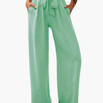 Women's Palazzo Pants Elastic Waist Tie Detail