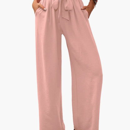 Women's Palazzo Pants Elastic Waist Tie Detail