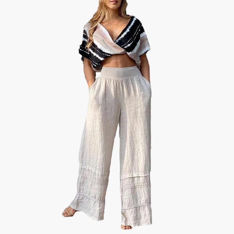 Women's Palazzo Pants Elastic Waist Wide Leg - Vonnera