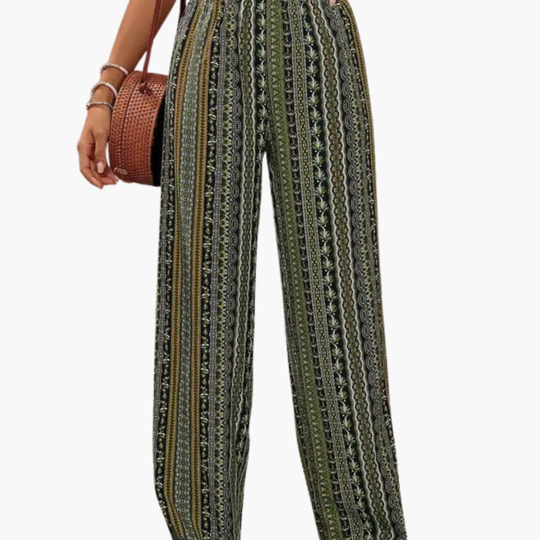 Women's Graphic Print Palazzo Pants Elastic Waistband - Vonnera