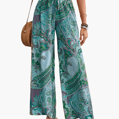 Women's Paisley Print Palazzo Pants Elastic Waistband