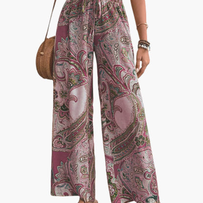 Women's Paisley Print Palazzo Pants Elastic Waistband - Vonnera