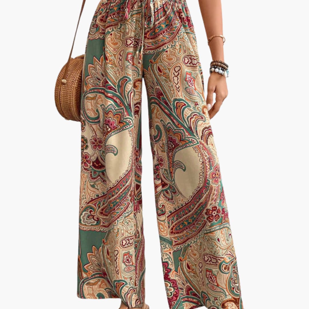 Women's Paisley Print Palazzo Pants Elastic Waistband
