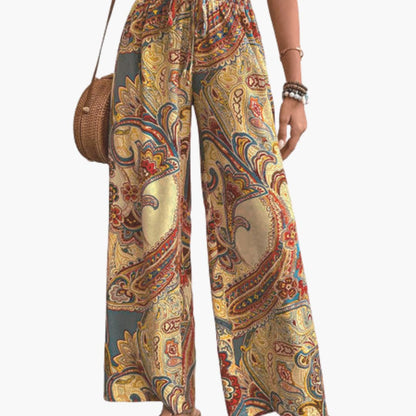 Women's Paisley Print Palazzo Pants Elastic Waistband