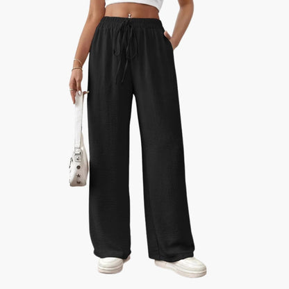 Women's Palazzo Pants Elastic Waistband Tie Belt